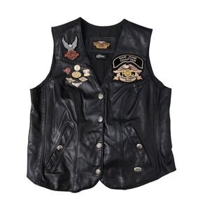 Harley Davidson Leather Vest Womens XL Black‎ Patches & Pins San Jose Chapter